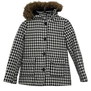 Holiday Editions Girls Houndstooth Coat with Faux Fur‎ Hood Sz L